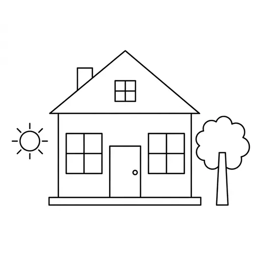 Shape Coloring Page — Simple Outline with Sun and Tree