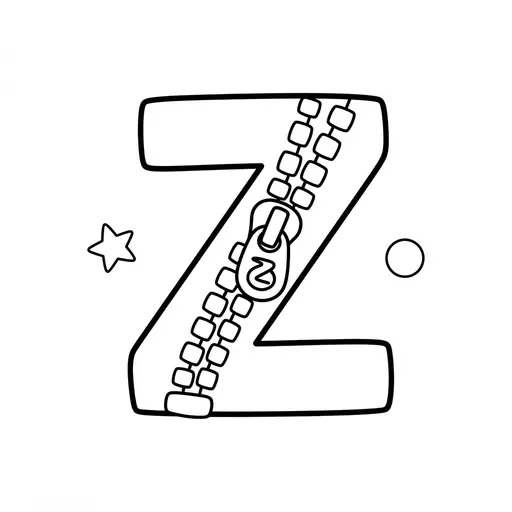 Letter Z Coloring Page — Zipper Running Down It