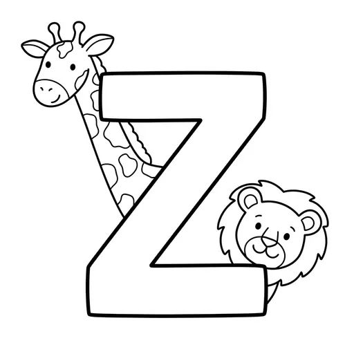 Letter Z Coloring Page — Zoo Animals Peeking Around It