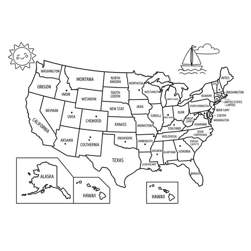 United States Map Coloring Page — United States With State Borders