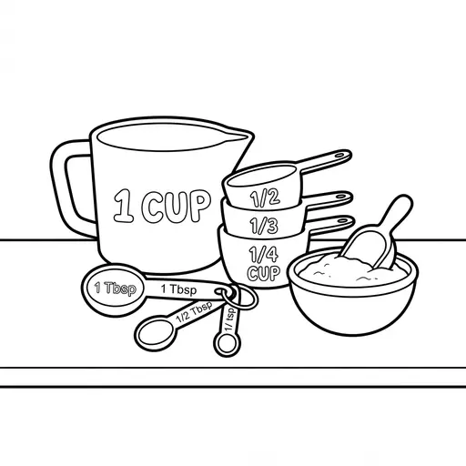 Measurement Coloring Page — And Spoons on a Table