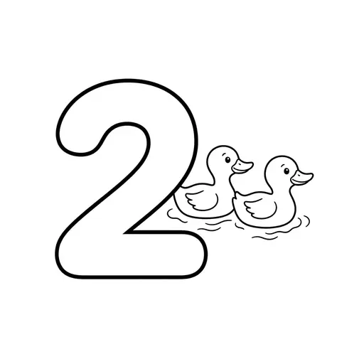 Number Coloring Page — Two Little Ducks Swimming
