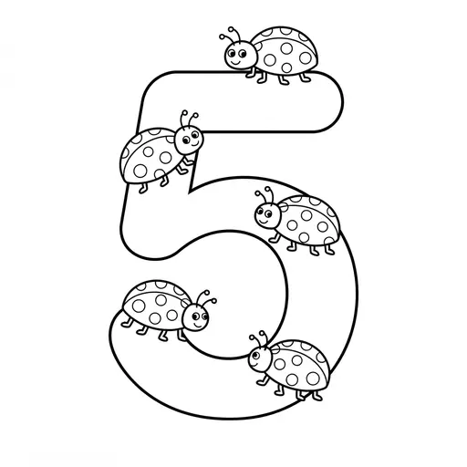 Number Coloring Page — Five Ladybugs Crawling on It