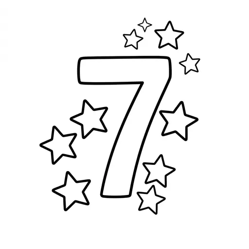 Number Coloring Page — Surrounded by Seven Stars