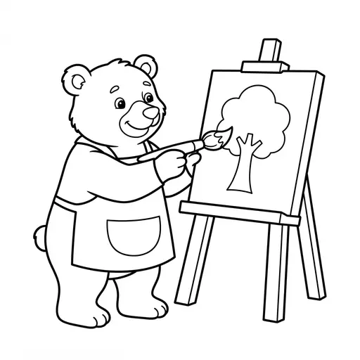 Easel Coloring Page — Painting a Tree on an Easel