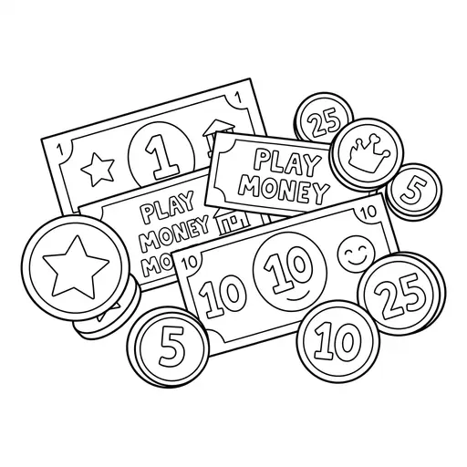 Money Coloring Page — Play Money Coins and Paper Bills