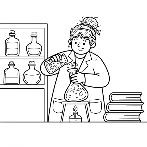 Scientist Coloring Page — Mixing Potions in a Lab