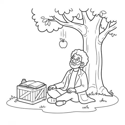 Scientist Coloring Page — Sitting Under An Apple Tree