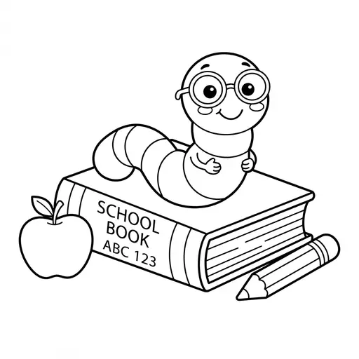 School Book Coloring Page — Wearing Glasses on a Book