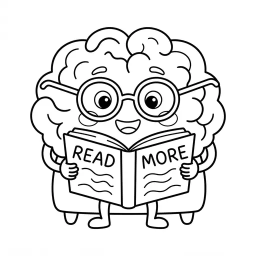 Human Body Coloring Page — Reading a Book with Glasses