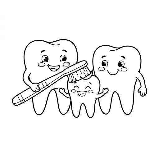 Teeth Coloring Page — Family Brushing With Giant Toothbrush