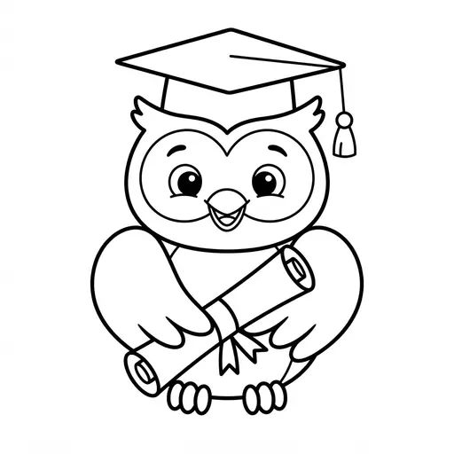 Graduation Coloring Page — Wearing Graduation Cap and Holding Diploma