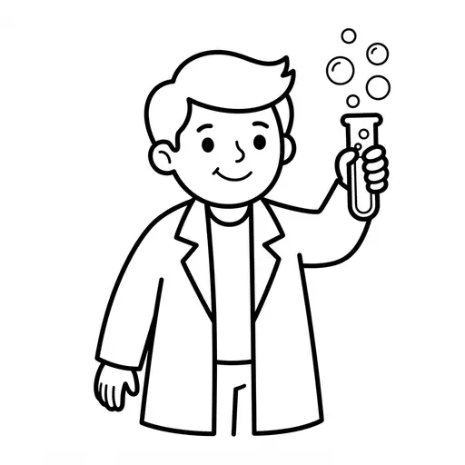 Easy Scientist Coloring Page — Holding a Bubbling Test Tube
