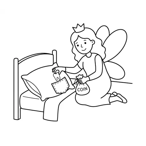 Teeth Coloring Page — Collecting A Tooth Near A Pillow