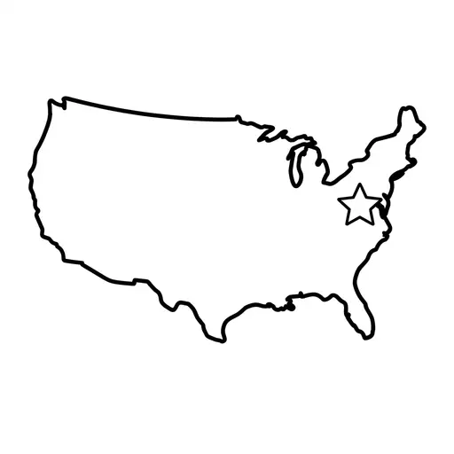 Easy United States Map Coloring Page — Outline with a Star