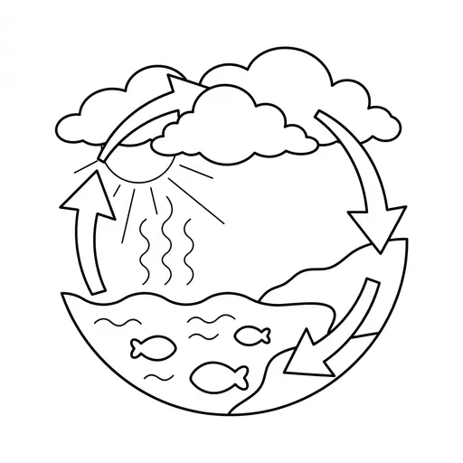 Water Cycle Coloring Page — Evaporation and Precipitation Diagram