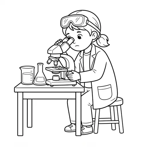 Scientist Coloring Page — Looking Through a Microscope