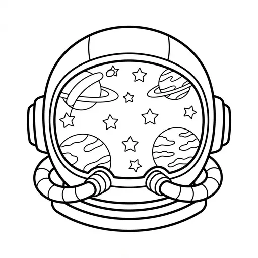 Astronaut Coloring Page for Adults — Helmet Visor Reflecting Planets And Stars