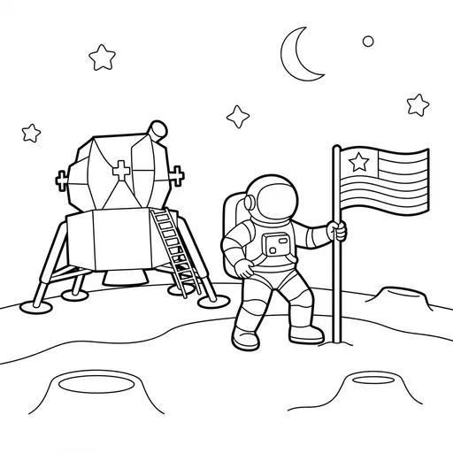 Astronaut Coloring Page — Planting a Flag on the Moon