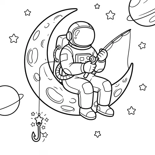 Astronaut Coloring Page for Adults — Fishing For Stars On The Moon
