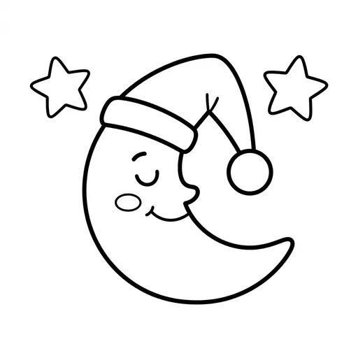 Easy Moon Coloring Page — Wearing a Sleeping Cap