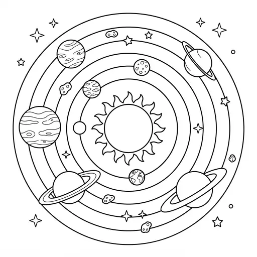 Planet Coloring Page for Adults — Eight Planets Orbiting the Sun
