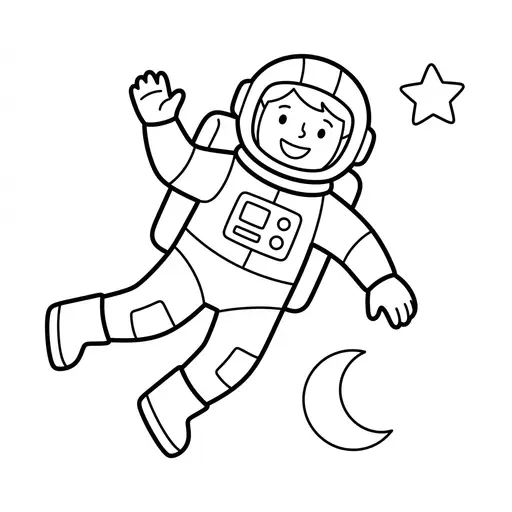 Easy Astronaut Coloring Page — Waving in Outer Space