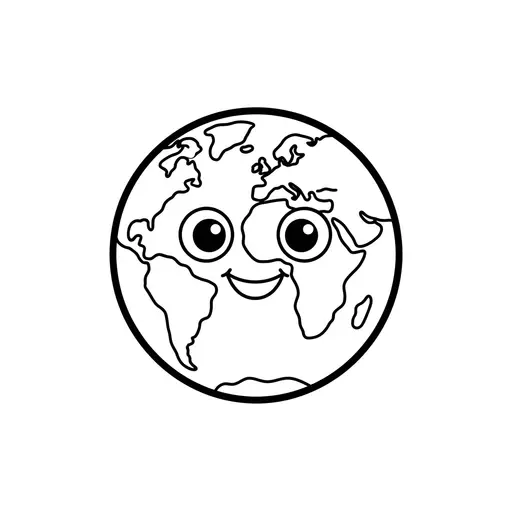 Easy Planet Coloring Page — Earth with a Happy Face