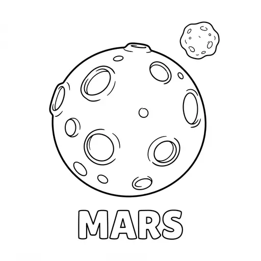 Planet Coloring Page — Mars with a Small Moon