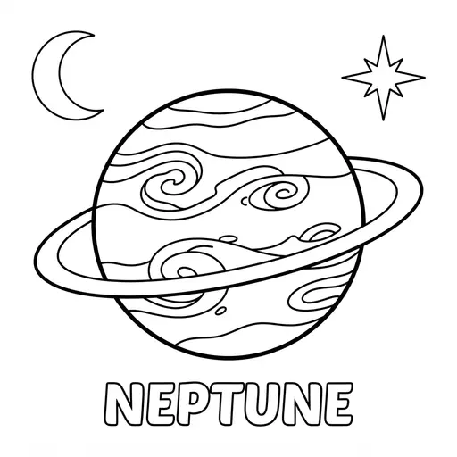 Planet Coloring Page — Neptune with Swirling Storms