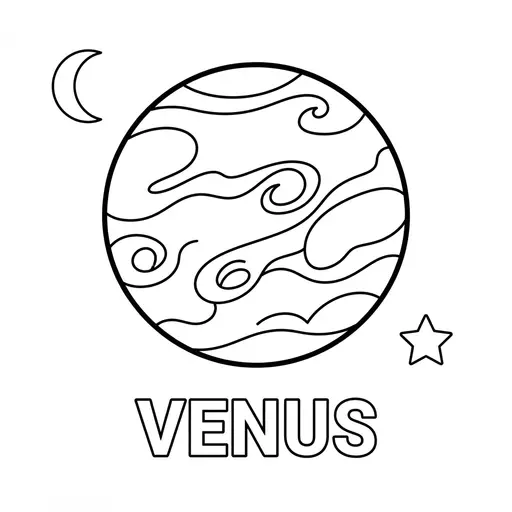Planet Coloring Page — Venus with Swirling Clouds