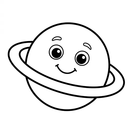 Easy Saturn Coloring Page — Friendly Face with Rings