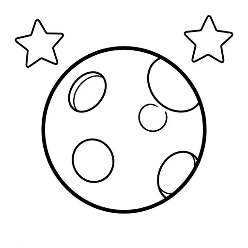 Easy Planet Coloring Page — Round Planet With Craters and Stars