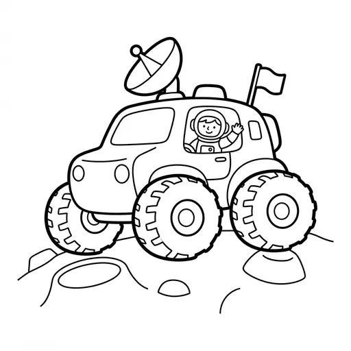 Easy Astronaut Coloring Page — Driving a Rover on the Moon
