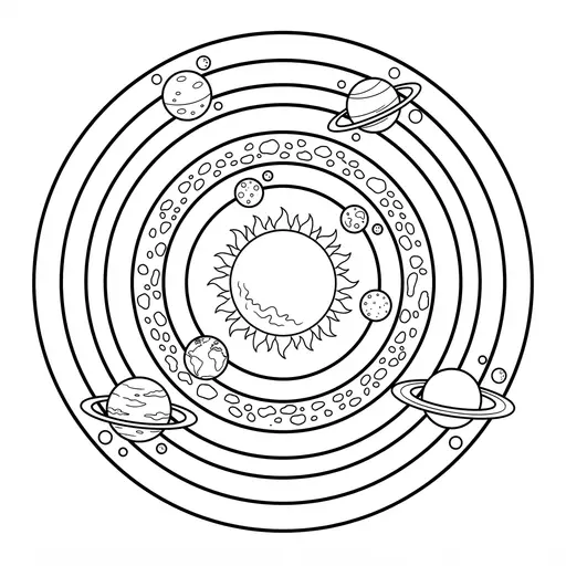 Solar System Coloring Page for Adults — Planets and Orbit Rings