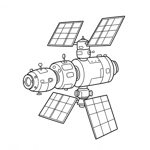 Space Station Coloring Page — With Solar Panels and Docking Module
