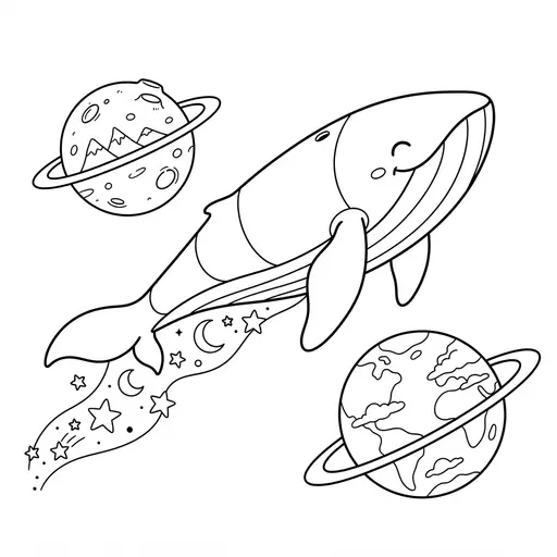 Killer Whale Coloring Page — Swimming Through Space With Planets