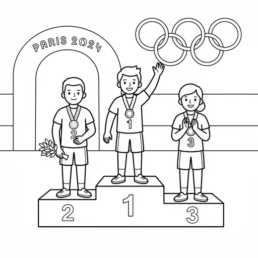 Olympics Coloring Page — Medal Winners on a Podium