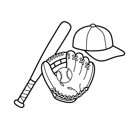 Baseball Coloring Page — Bat Glove Ball And Cap