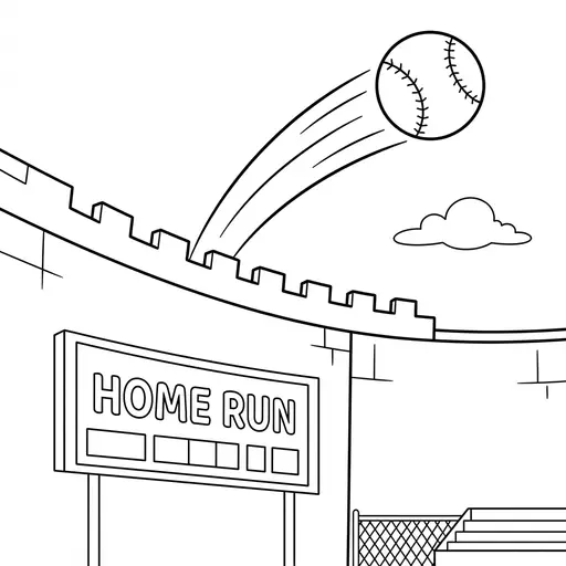 Baseball Coloring Page — Flying out of a Stadium