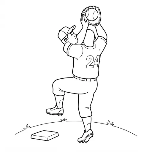 Baseball Player Coloring Page — Catching a Fly Ball