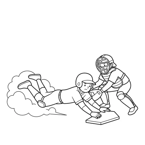Baseball Player Coloring Page — Sliding into Home Plate