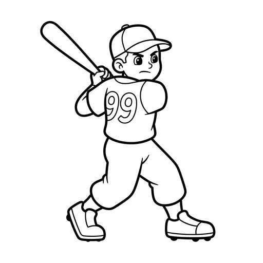 Easy Baseball Player Coloring Page — Swinging a Bat