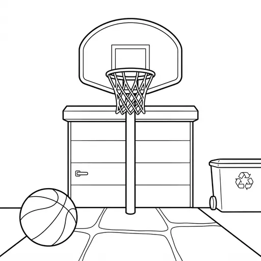 Basketball Coloring Page — on a garage driveway