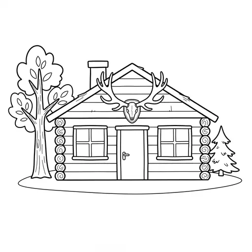 Hunting Coloring Page — With Antlers and Trees
