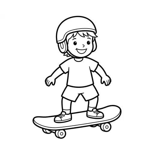 Easy Skateboard Coloring Page — Riding with a Helmet