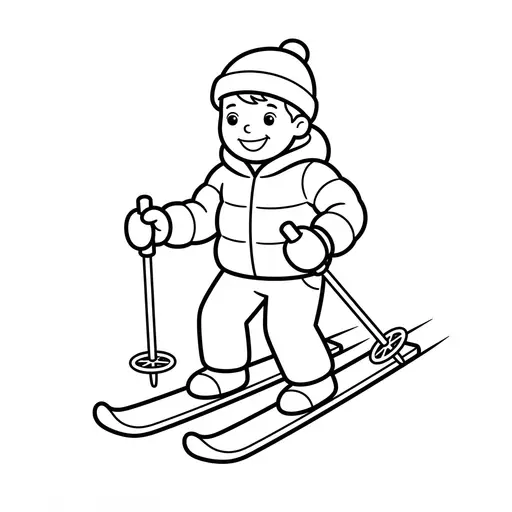 Easy Skiing Coloring Page — Wearing a Puffy Jacket