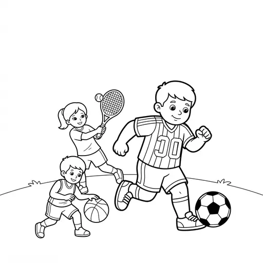 Sport Coloring Page — Playing Different Games in Park