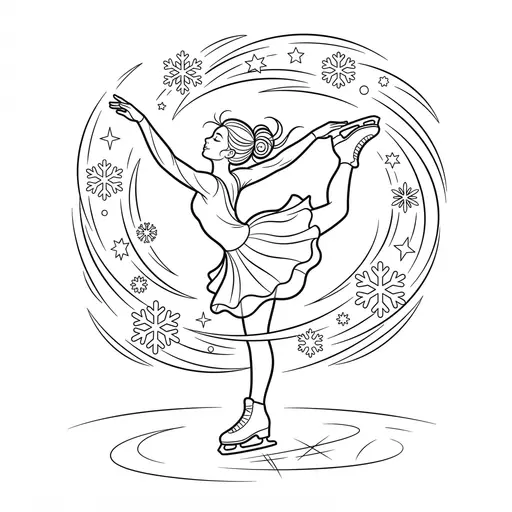 Ice Skating Coloring Page for Adults — Spinning With Swirling Snowflakes