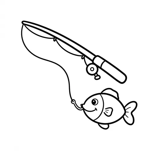 Easy Fishing Coloring Page — Caught Fish on a Hook